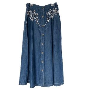 Denim Maxi Skirt with Embroidered Detail